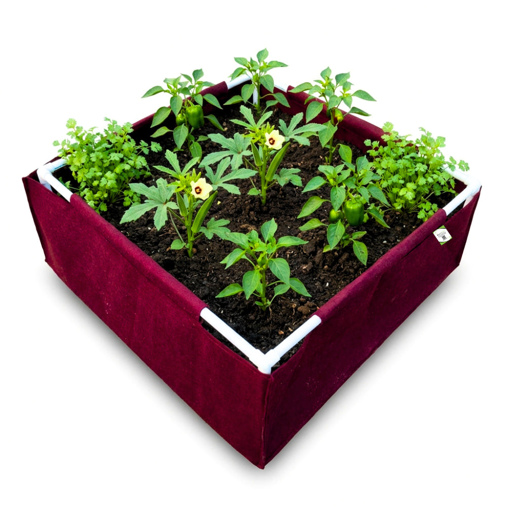 OrganicBazar 36x36x12 Geo Fabric Rectangular Grow Bag With Supporting PVC Pipes, Premium 450 GSM Raised Bed for Terrace Garden