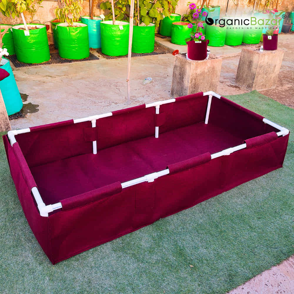 OrganicBazar Geo Fabric 72x36x12 Rectangular Grow Bag With Supporting PVC Pipes Frame, 450 GSM Raised Bed