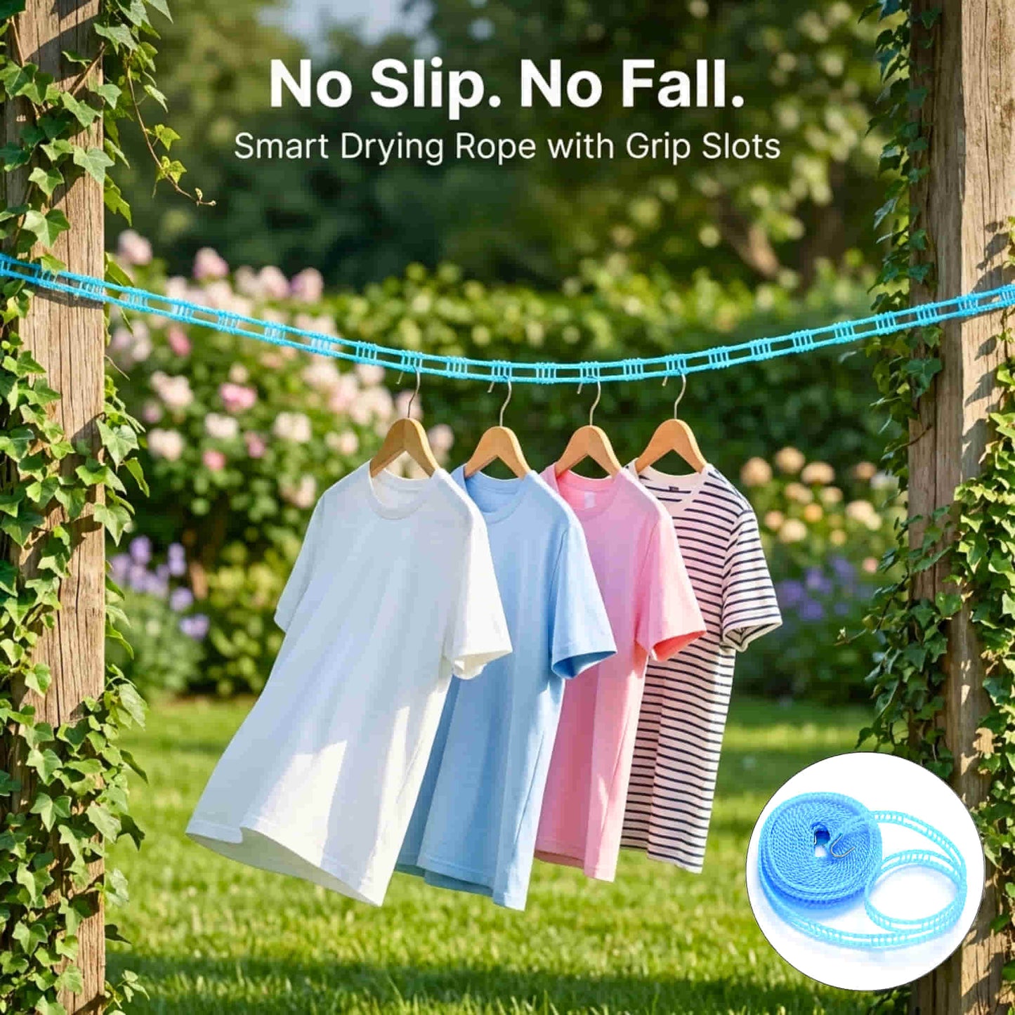 Windproof Anti-Slip Clothes Drying Rope (5 Meter) with Hooks | Nylon Washing Line for Home, Travel, Garden, & Outdoor Use