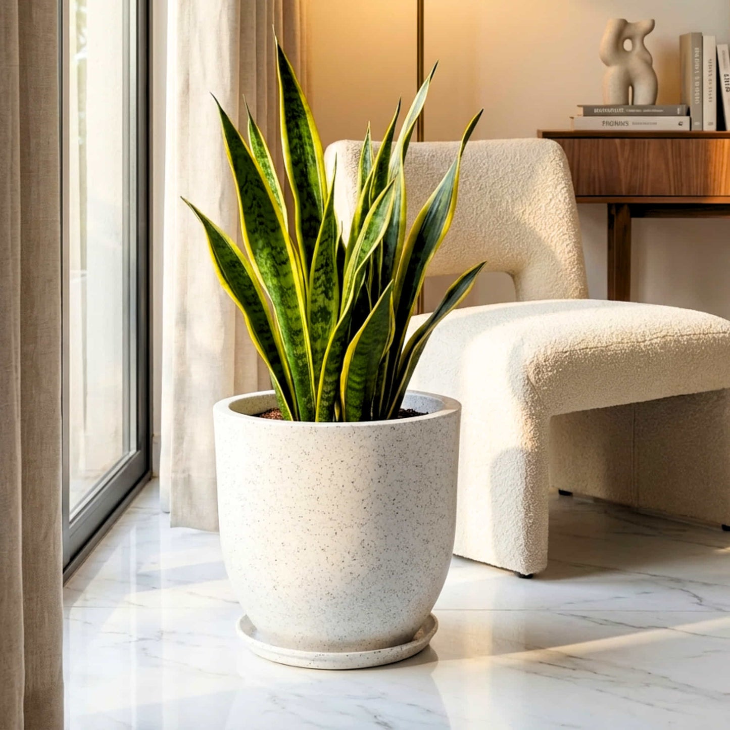 Roto-Moulded Aroma Pot with Saucer | Premium Stone-Finish Planter with 10+ Years Durability for Indoor & Outdoor Garden (Pack of 1)