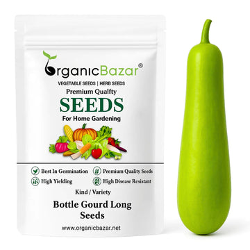 Bottle Gourd (Lauki / Ghiya) Long Seeds - 12 Seeds (लौकी के बीज) Easy To grow, High Germination, High Yield,  Perfect Seeds for Terrace gardening