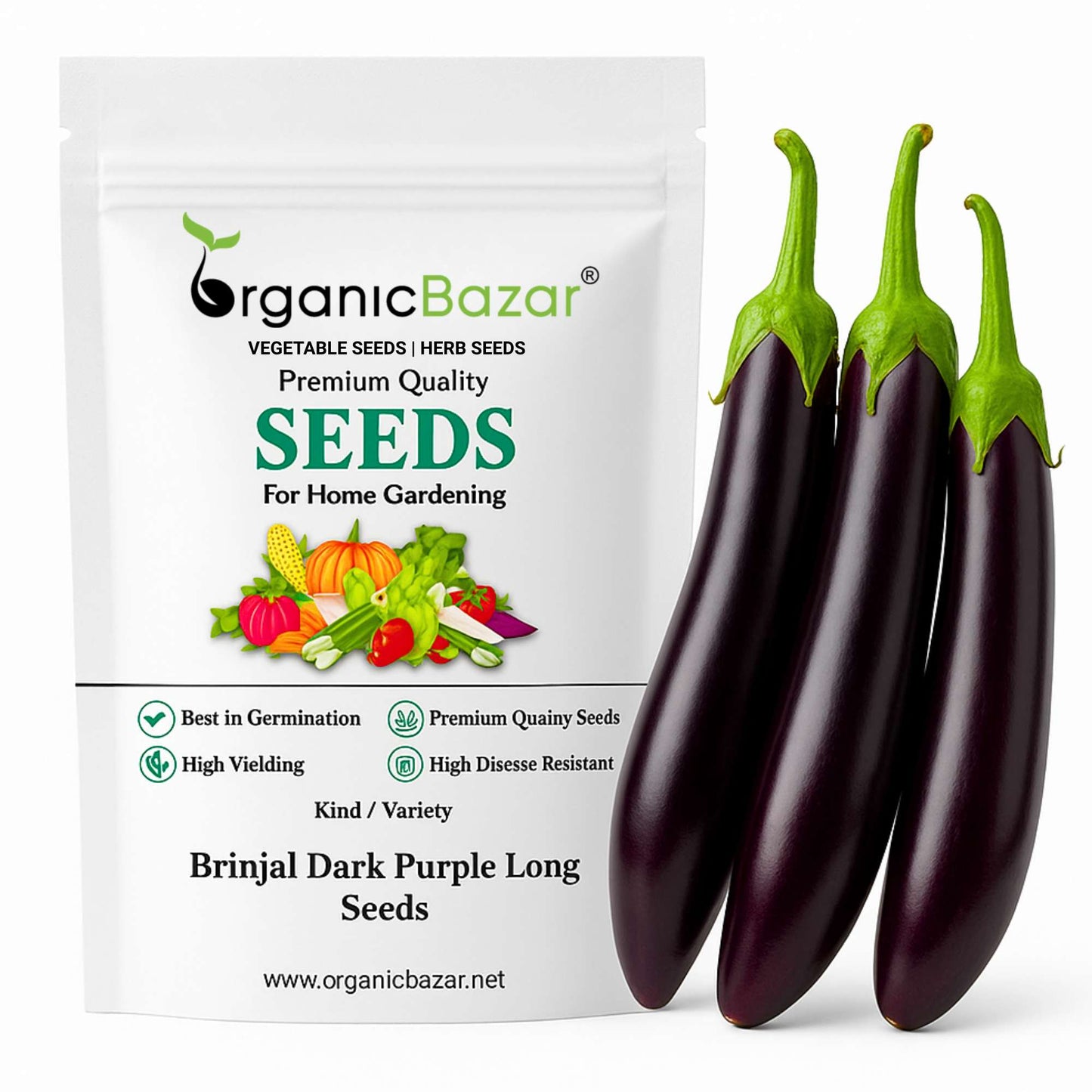 Brinjal Dark Purple Long Seeds - (50 Seeds) High Germination/ High Yield / Ideal for Terrace/Kitchen Gardening (Baingan/eggplant/ बैंगन के बीज)
