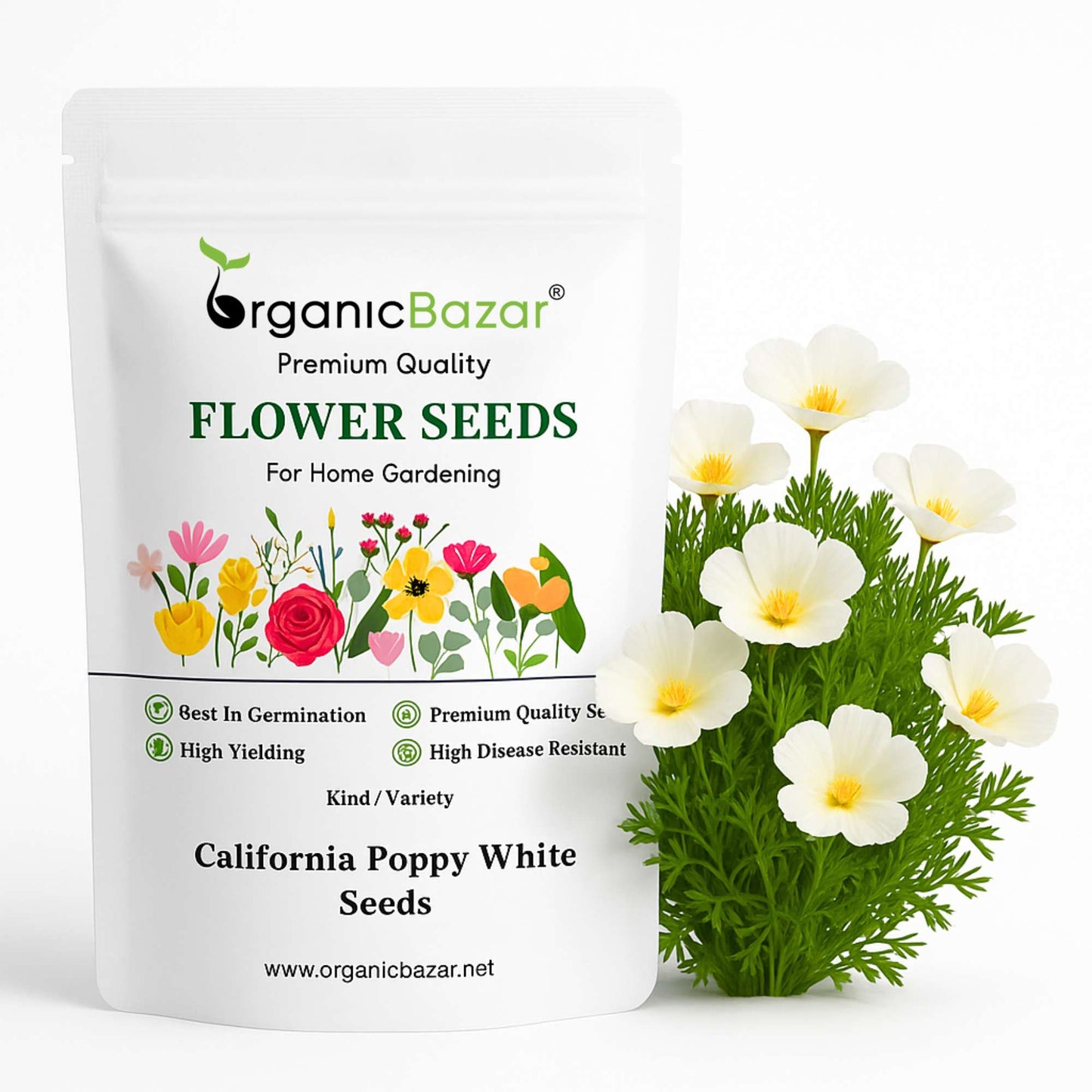 California Poppy White Seeds - 200 Seeds (Khus Khus/Posta/पोस्ता के फूल)
