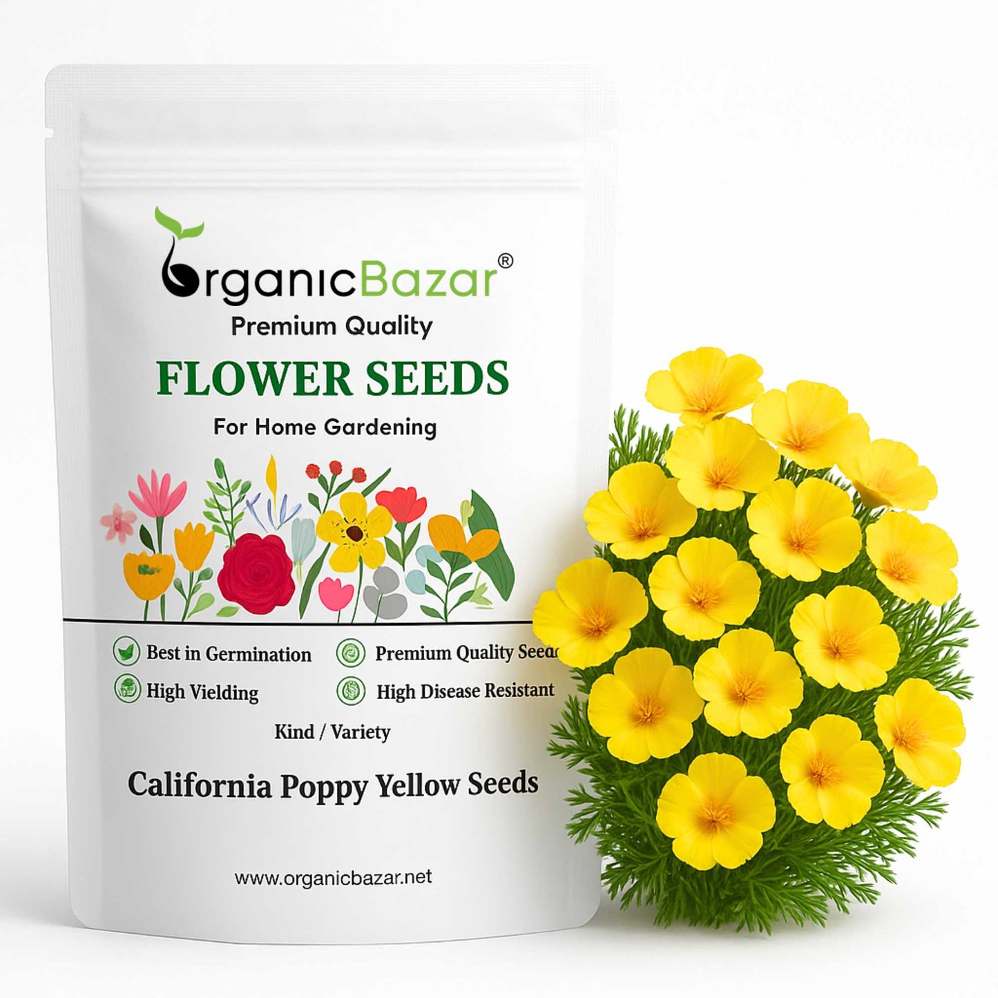 California Poppy Yellow Seeds - 200 Seeds (Khus Khus/Posta/पोस्ता के फूल)