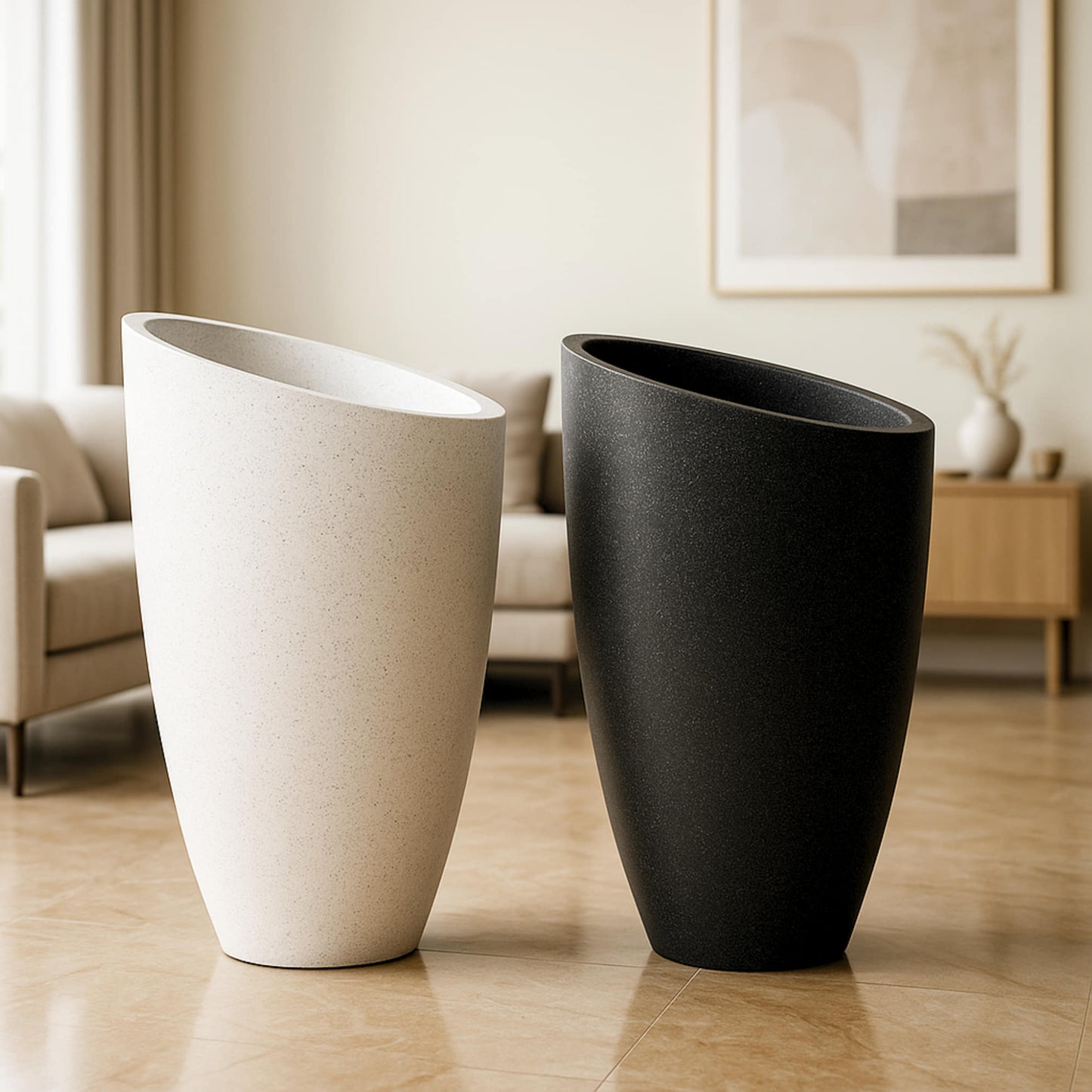 Calista Roto Moulded Tall Luxury Planter with 10+ Years Durability | Huge Terrazzo Finish Roto Container | Durable, Lightweight & Weatherproof Large Pot for Garden, Balcony & Living Room