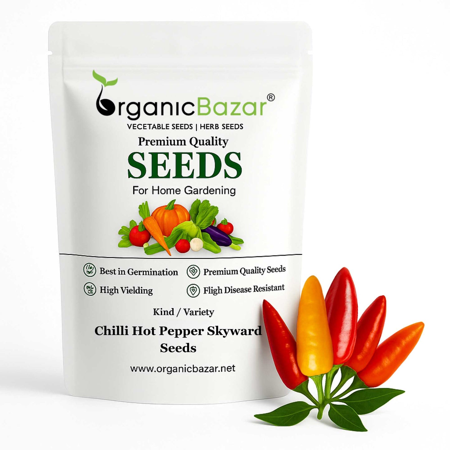 Chilli Hot Pepper Skyward Seeds - (50 Seeds) High Yield | High Germination | Best for Home Gardens (मिर्च के बीज)