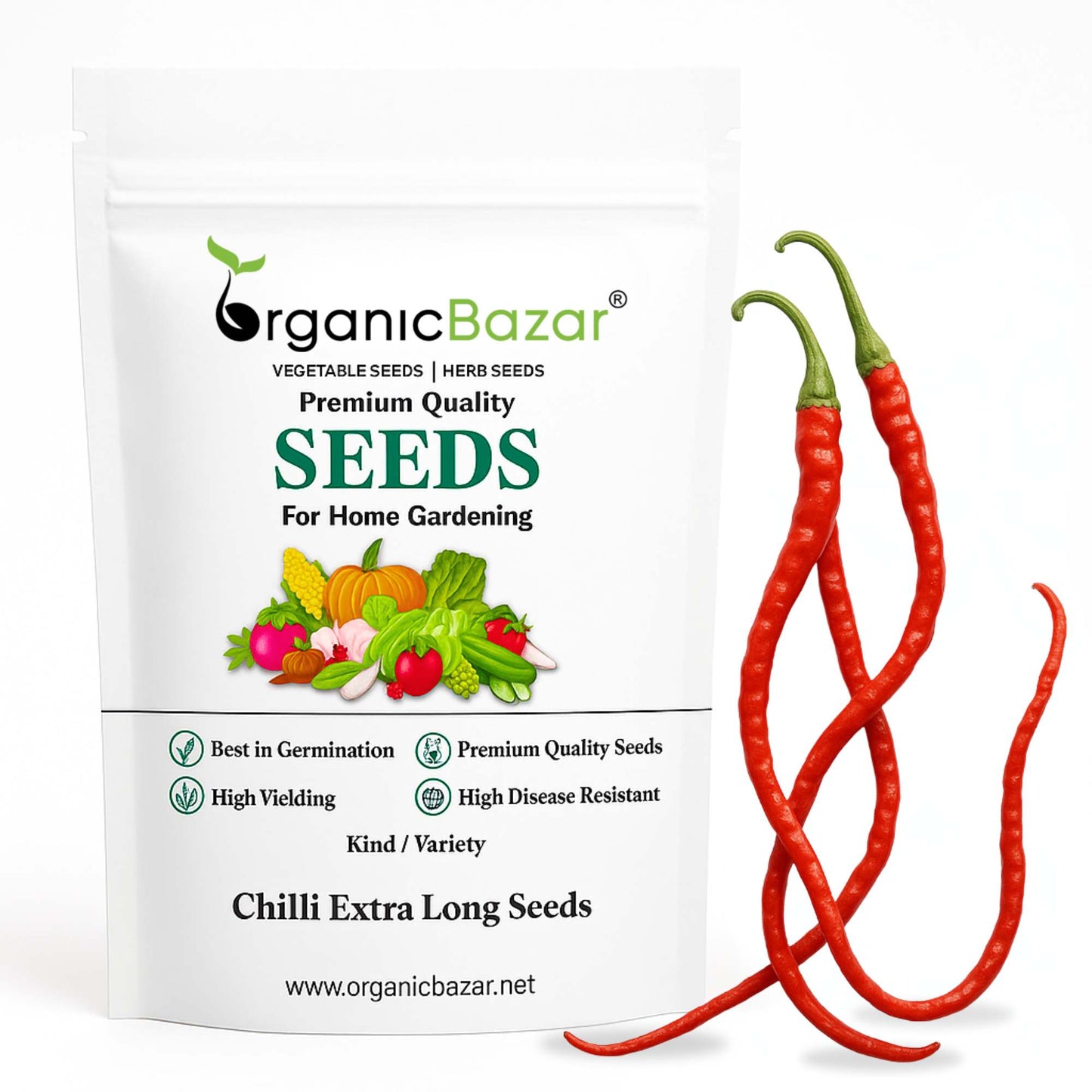 Chilli Extra Long Seeds (50 Seeds) High Yield | High Germination | Best for Home Gardens (मिर्च के बीज)