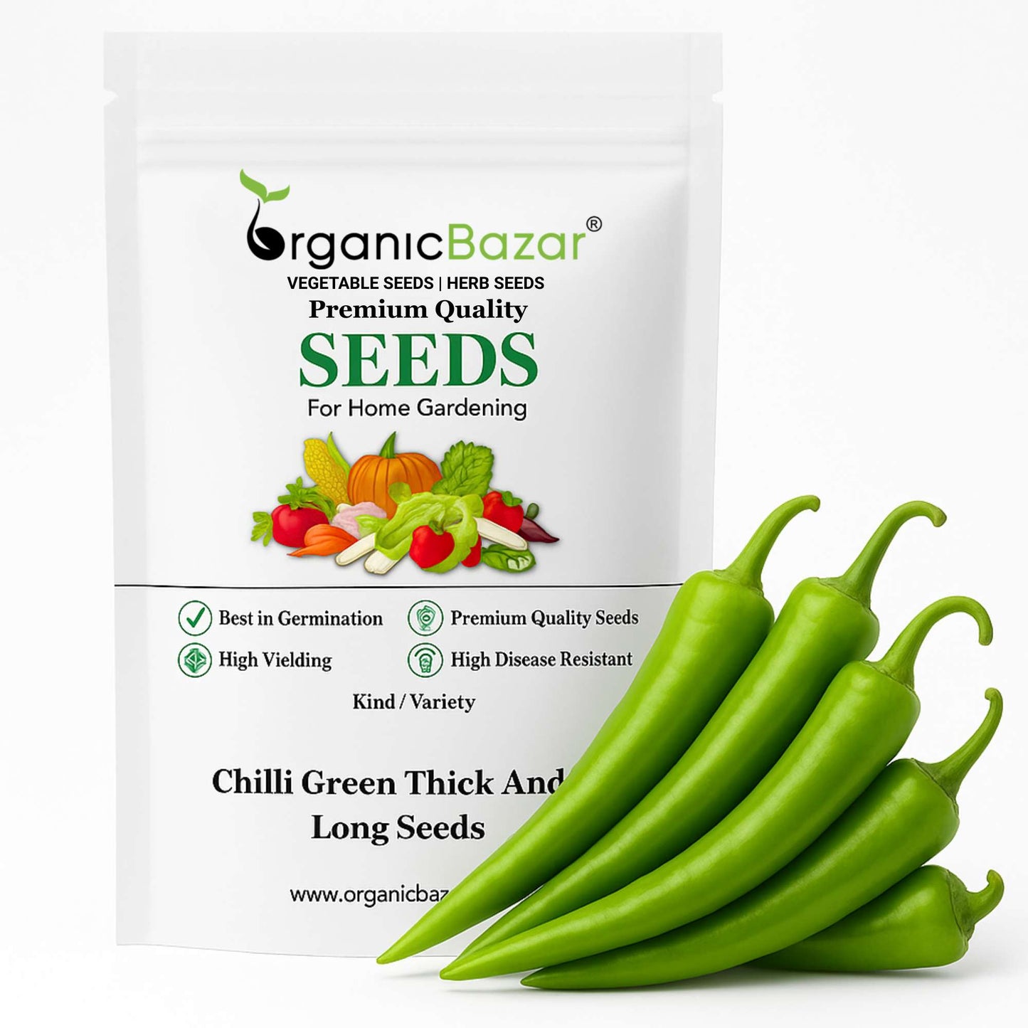 Chilli Green Thick And Long Seeds - (50 Seeds) High Yield | High Germination | Best for Home Gardens (मिर्च के बीज)