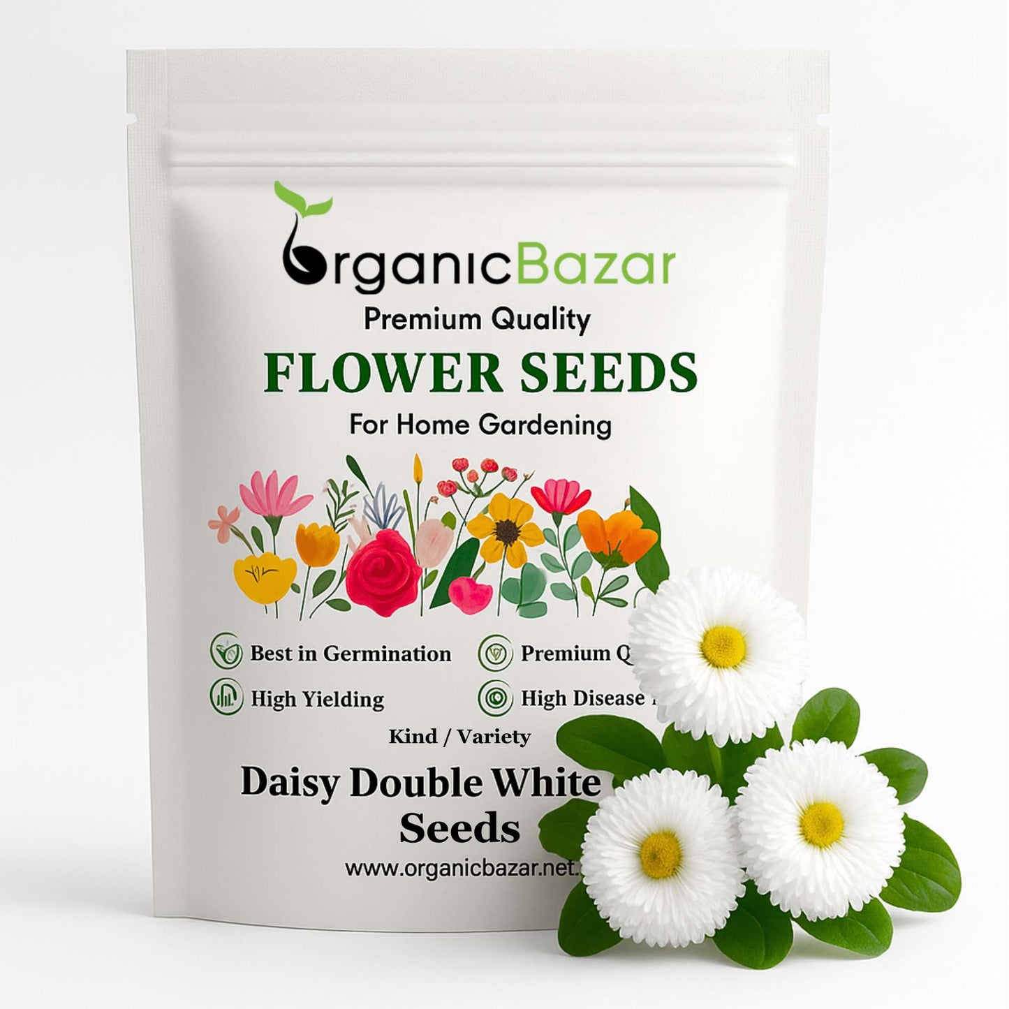 Daisy Double White Seeds - 300 Seeds (Gulbahar/गुलबहार का बीज) Easy To Grow, High Germination, Perfect for pots, balconies, or Terrace gardensb