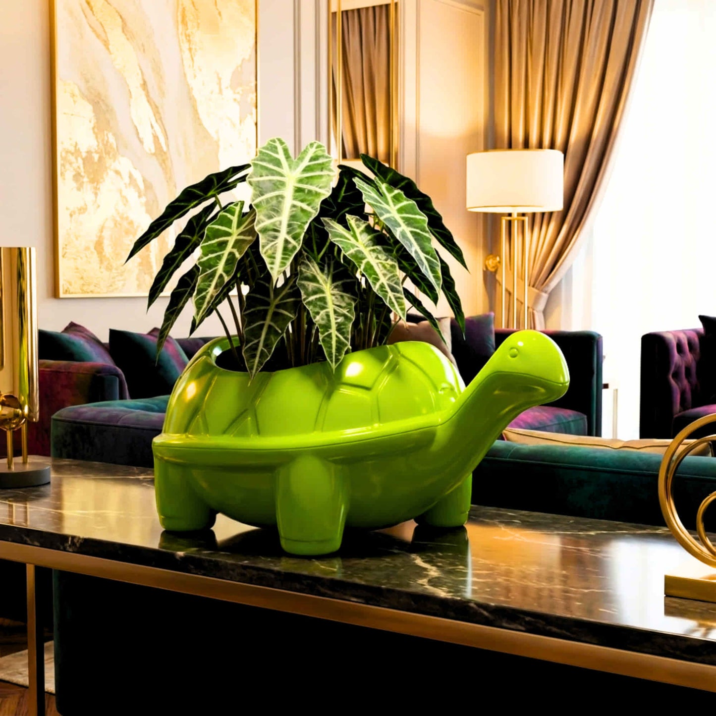 Tortoise Plastic Pot, Unique and Charming Decorative Planters, Ideal for Indoor and Outdoor Gardening or Gifting Purpose (Pack of 1, Lime Green)