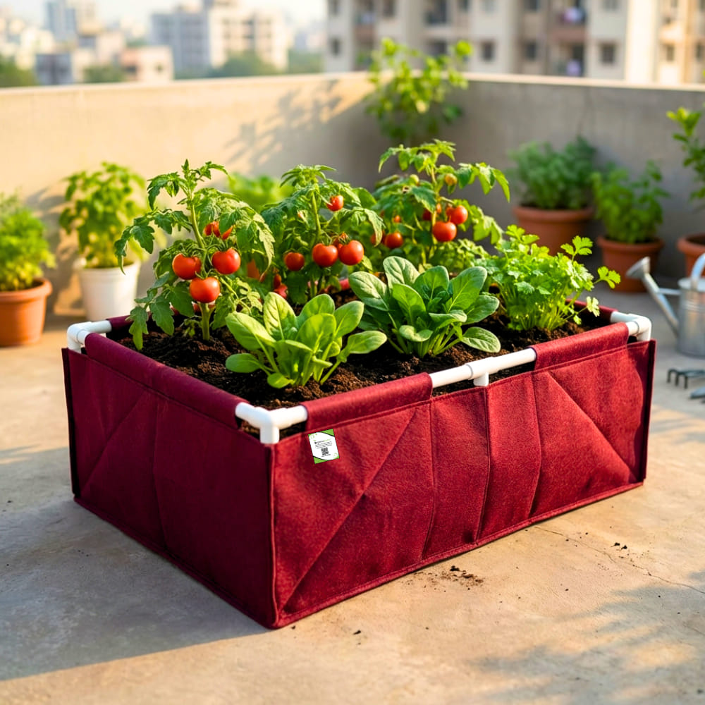OrganicBazar 36x24x12 Geo Fabric Rectangular Grow Bag With Supporting PVC Pipes, Premium Geo Fabric 450 GSM for Terrace Garden