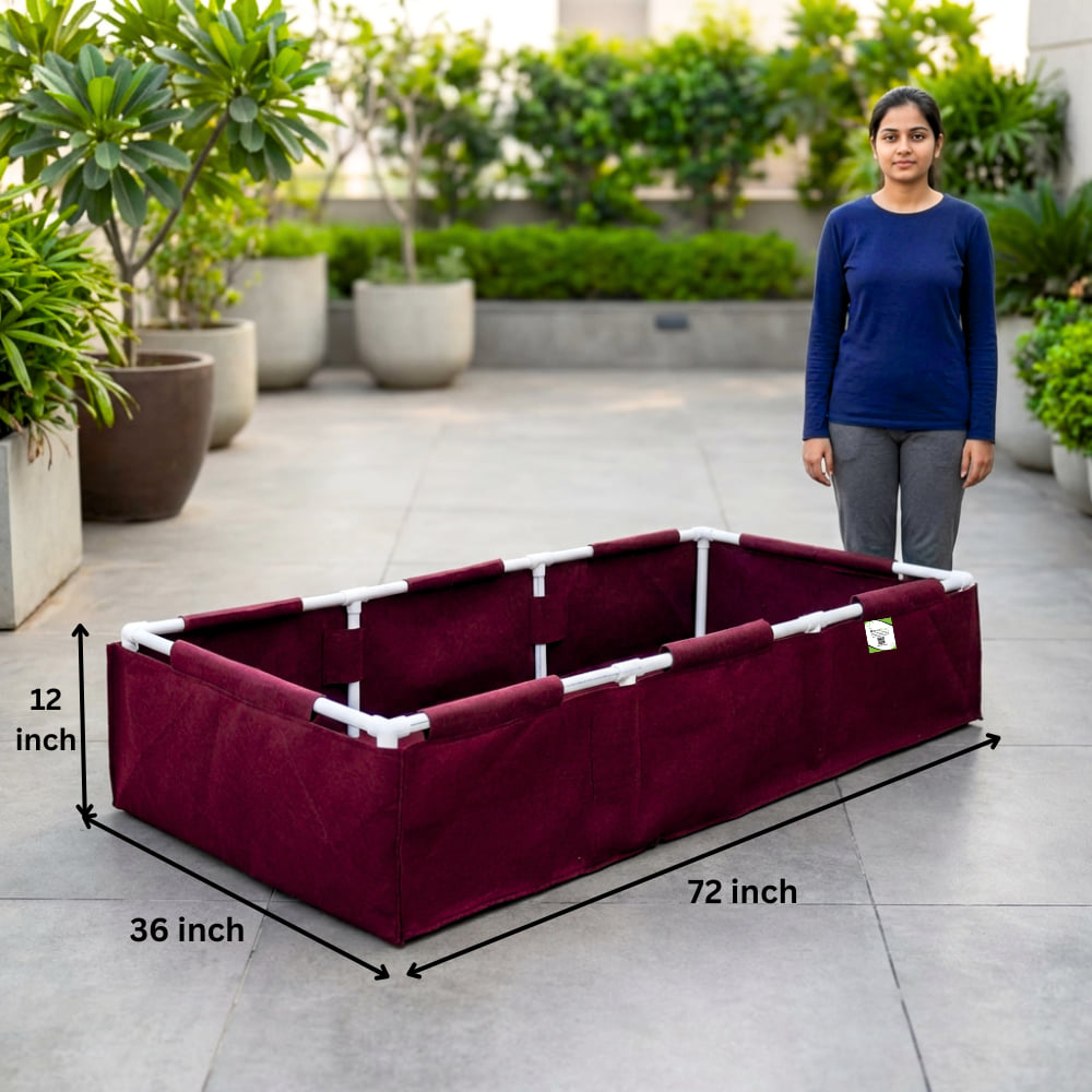 OrganicBazar 72x36x12 Geo Fabric Rectangular Grow Bag With Supporting PVC Pipes, 450 GSM Raised Bed for Terrace Garden