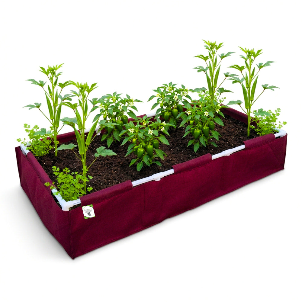 OrganicBazar 72x36x12 Geo Fabric Rectangular Grow Bag With Supporting PVC Pipes, 450 GSM Raised Bed for Terrace Garden