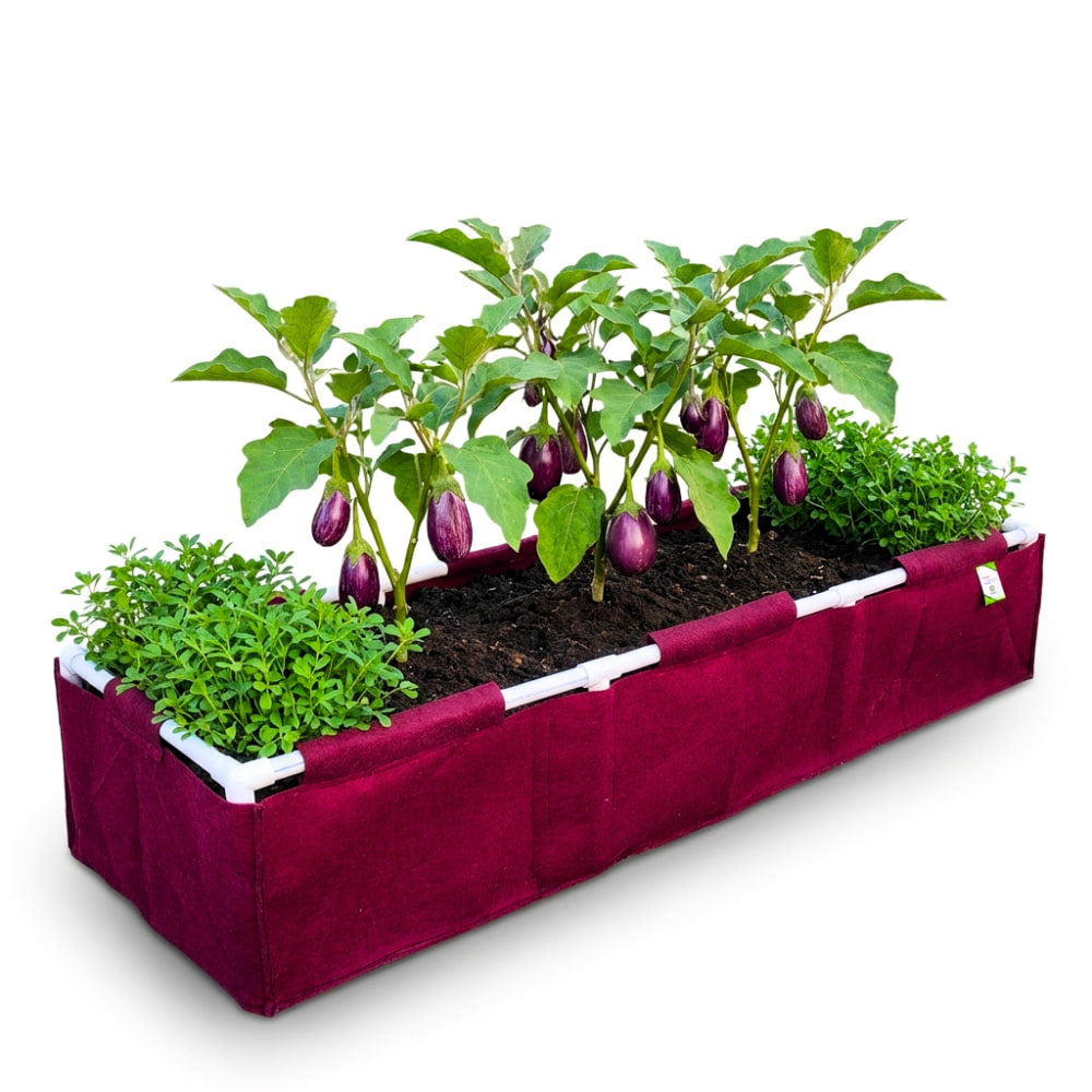 OrganicBazar 60x15x15 Geo Fabric Rectangular Grow Bag With Supporting PVC Pipes for Terrace Garden, Premium Geo Fabric 450 GSM Raised Bed Planter