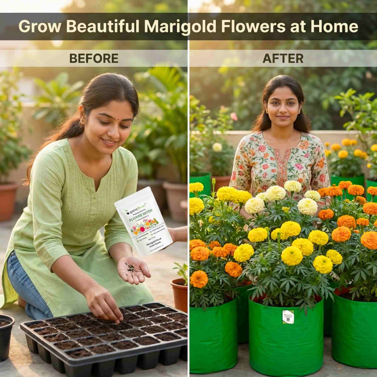 Marigold Mixed Color Seeds - 100 Seeds (Genda/ गेंदा के बीज) High Germination/ Easy To grow/ Perfect for pots, balconies, or Terrace gardens