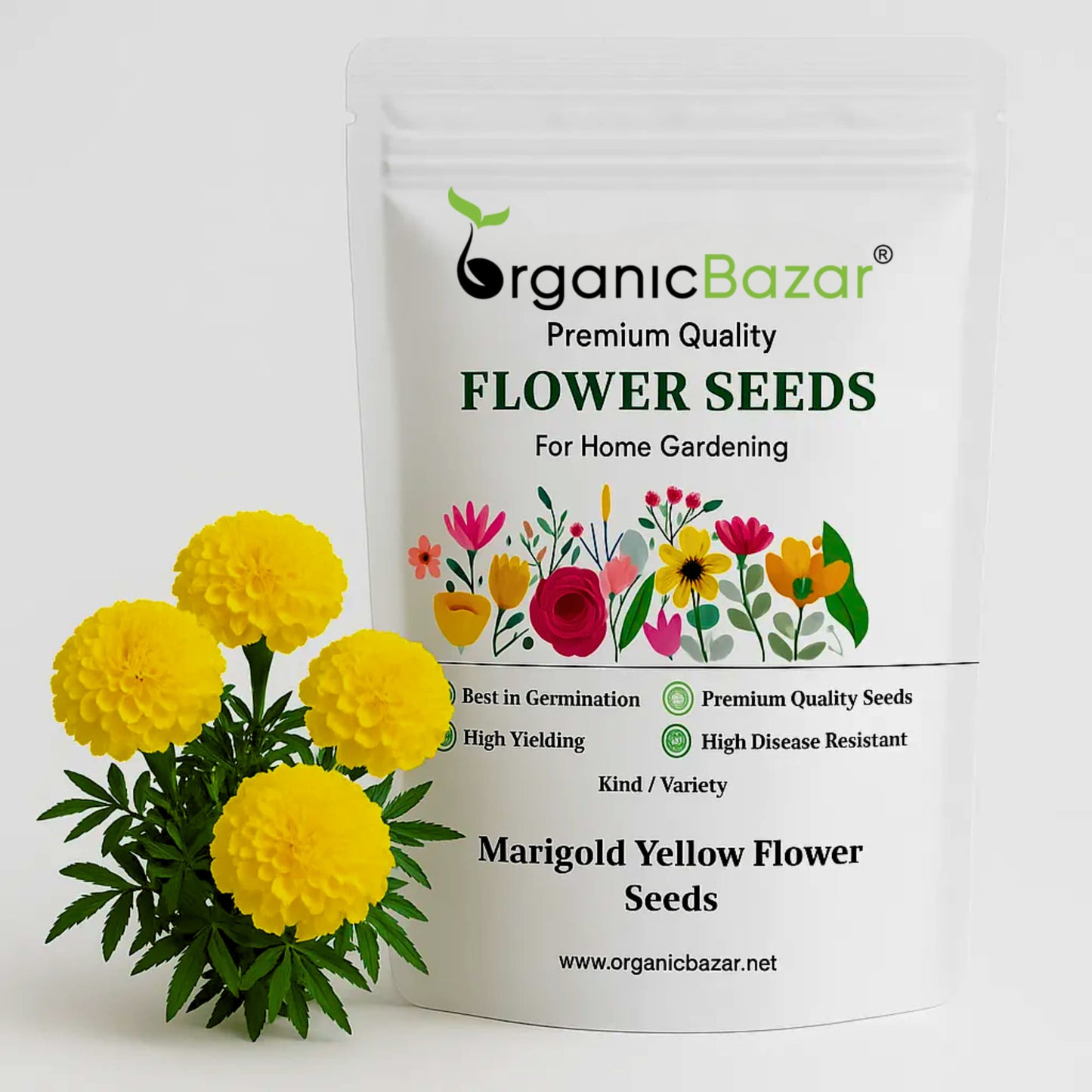 Marigold Yellow Flower Seeds - 100 Seeds (Pila Genda/ पीले गेंदा के बीज) High Germination/ Easy To grow/ Perfect for pots, balconies, or Terrace gardens