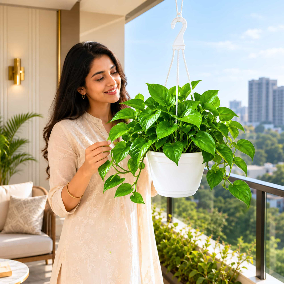 Money Plant Green Live Plant with Hanging Pot