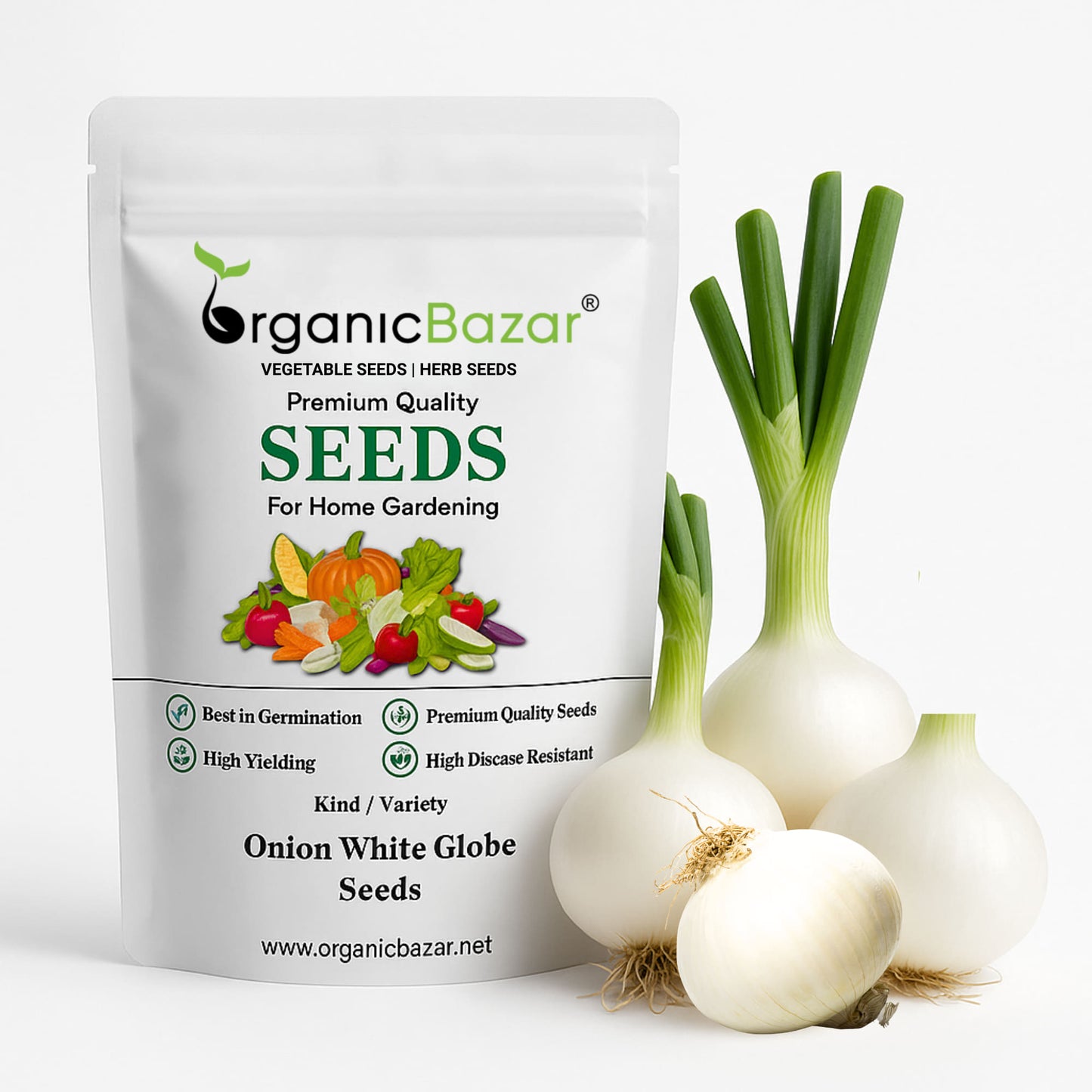 Onion (Pyaj) White Globe Seeds - 500 Seeds (सफेद प्याज के बीज) High Yield/High Germination/Best Seeds for Terrace Gardening