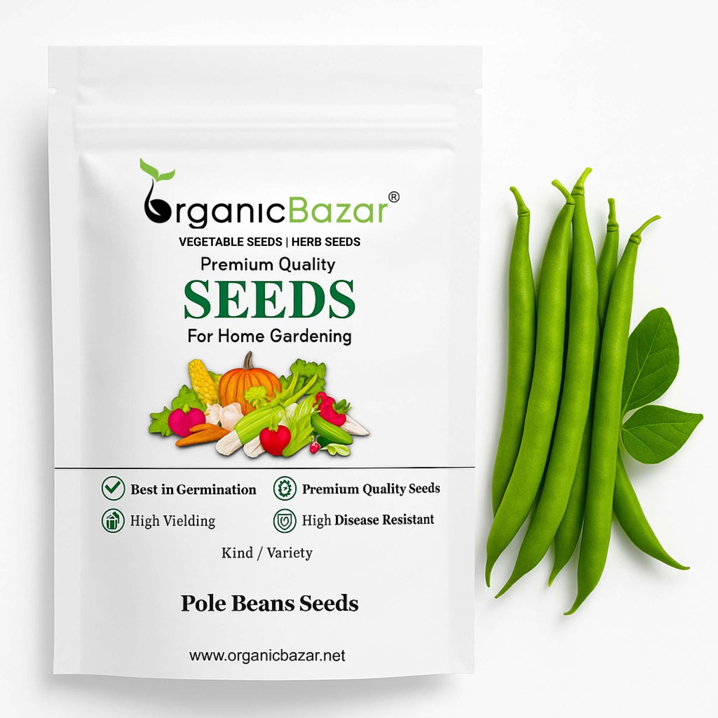 Pole Beans Seeds - 20 Seeds (पोल बीन्स के बीज) Easy To grow, High Germination, High Yield Pole Beans Seeds for Home Gardening