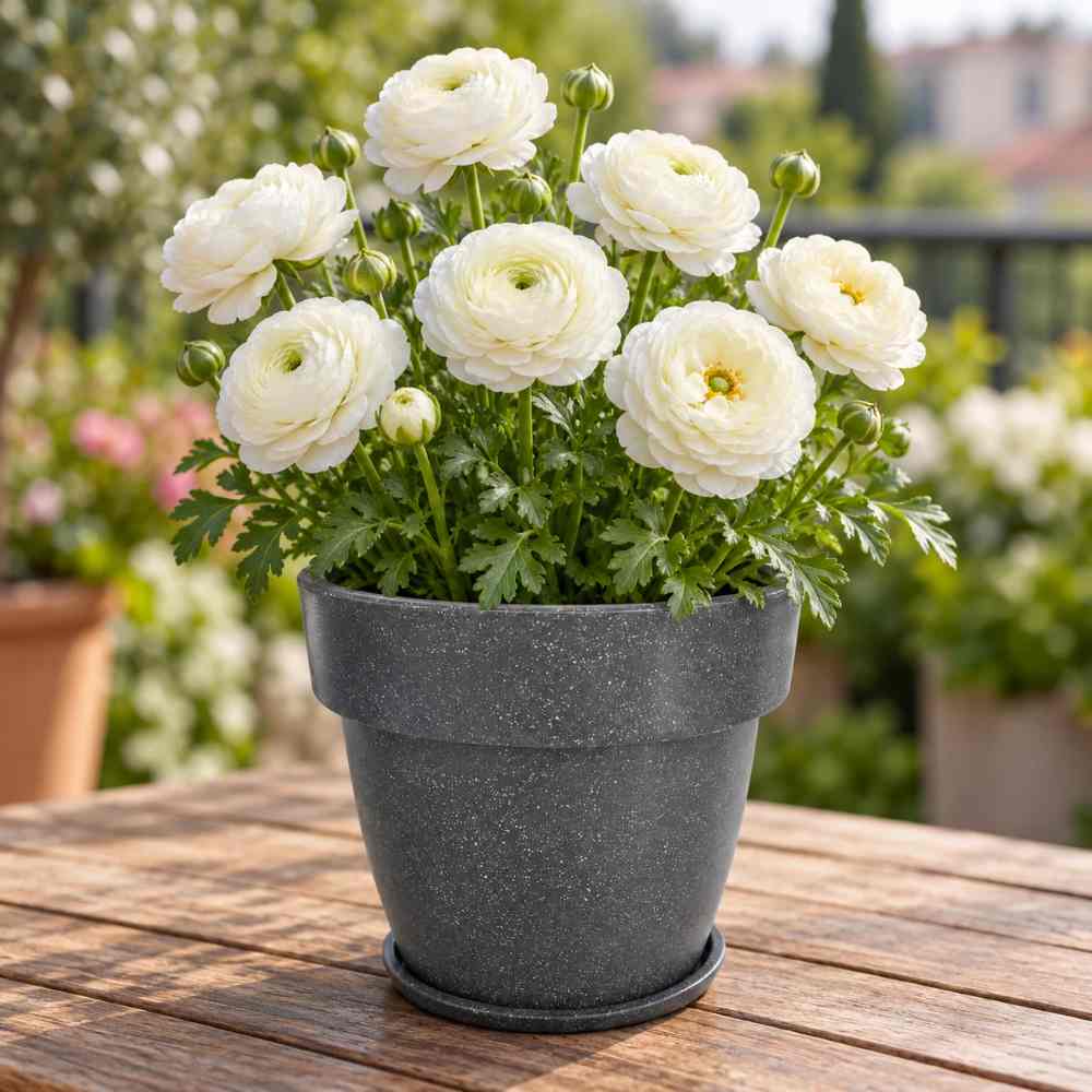 Ranunculus White Flower Bulbs (05 Bulbs)