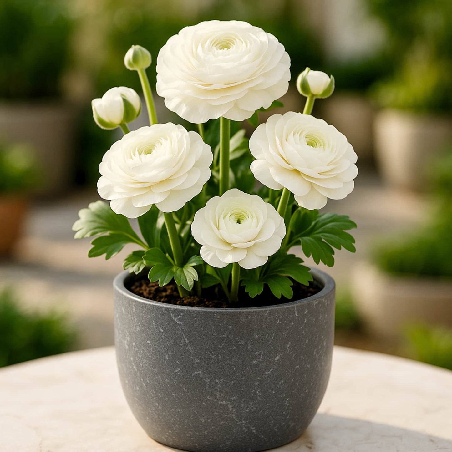Ranunculus White Flower Bulbs (05 Bulbs)