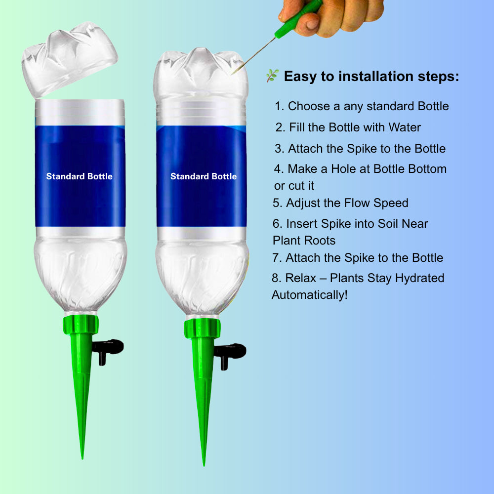 Self-Watering Spike Drip Irrigation System for Indoor & Outdoor Plants | Adjustable Flow Control | Vacation Plant Waterer (Pack of 10) | OrganicBazar