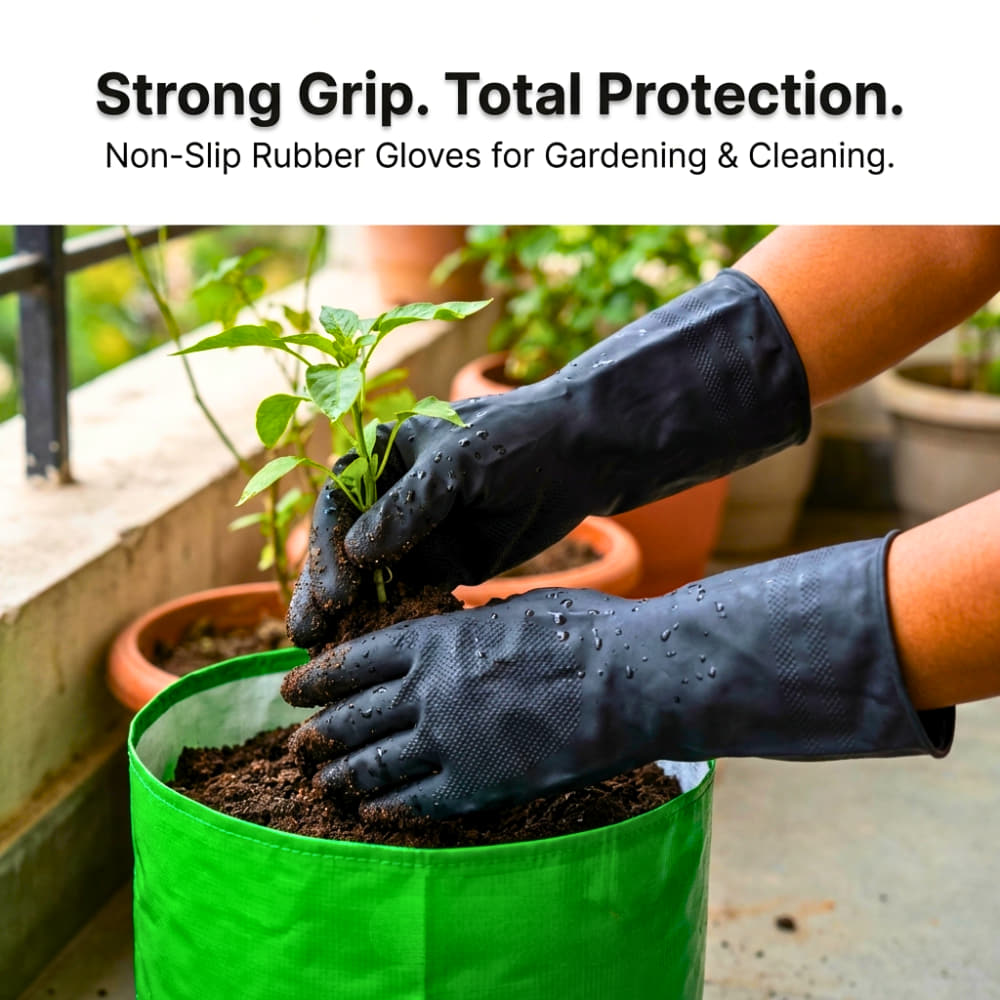 Rubber Hand Gloves Non-Slip (Black)