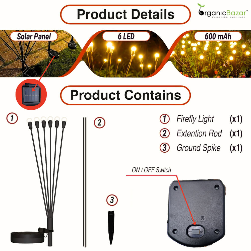 Outdoor Solar Garden Light, 6 LED Firefly Lamp (Pack of 2)