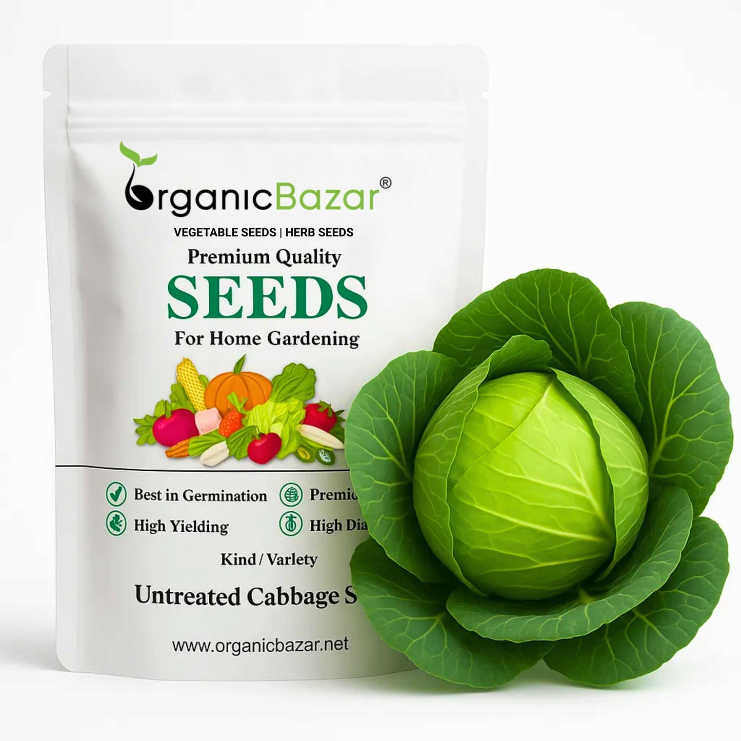 Untreated Cabbage Seeds For Organic Gardening - 200 Seeds (Patta Gobhi/ पत्ता गोभी के बीज) High Germination / Easy to Grow / Ideal for Terrace/Kitchen Gardening