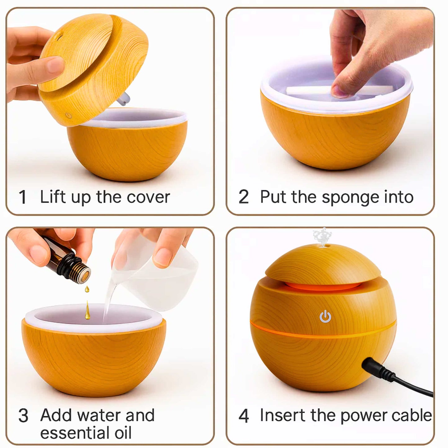 Wooden Cool Mist Humidifier cum Essential Oil Diffuser with Colorful Changing Lights for Indoor Garden, Car, Office, & Room (Light Brown, Pack of 1)