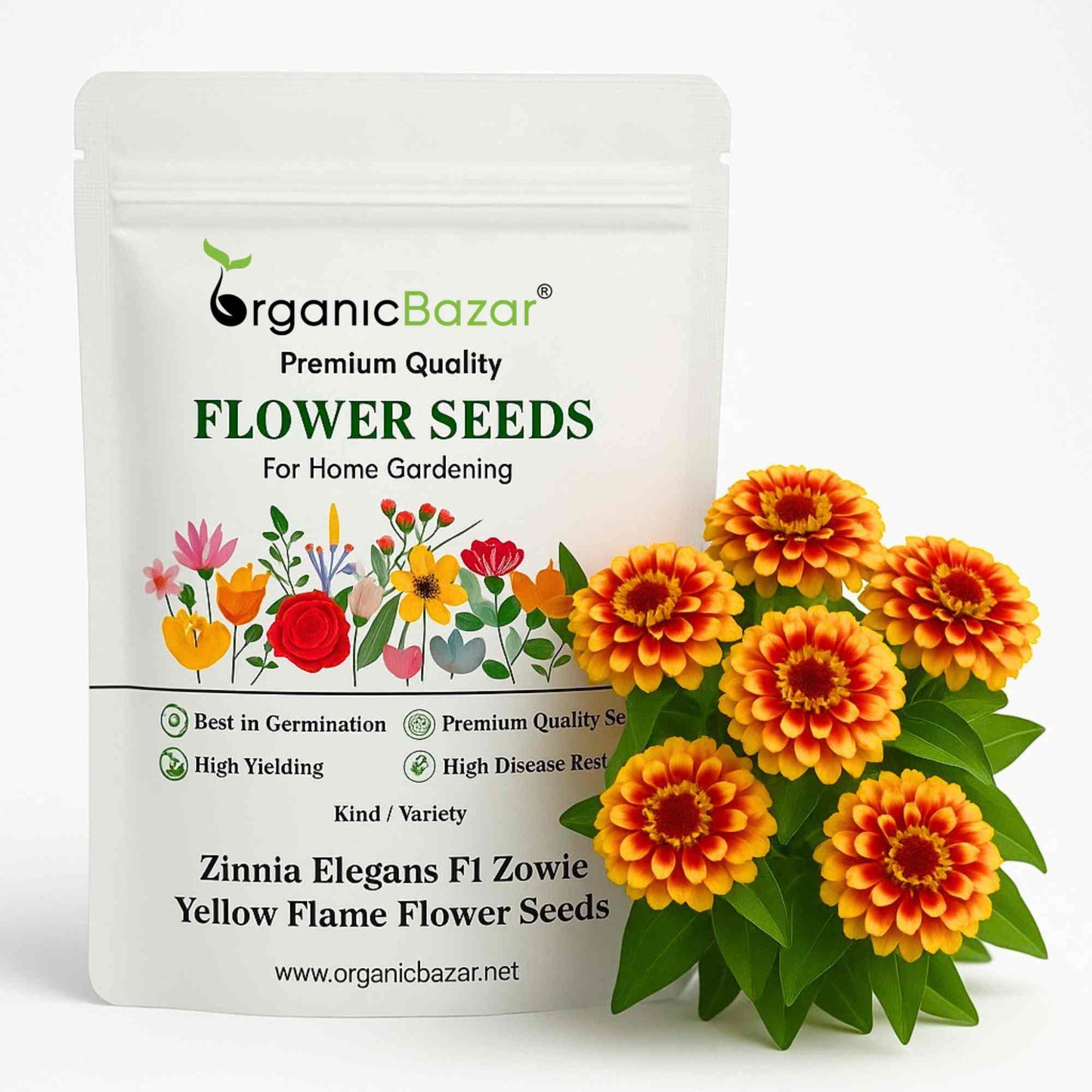 Zinnia Elegans F1 Zowie Yellow Flame Flower Seeds (20 Seeds) High Germination/ Easy To grow/ Perfect for pots, balconies, or Terrace gardens