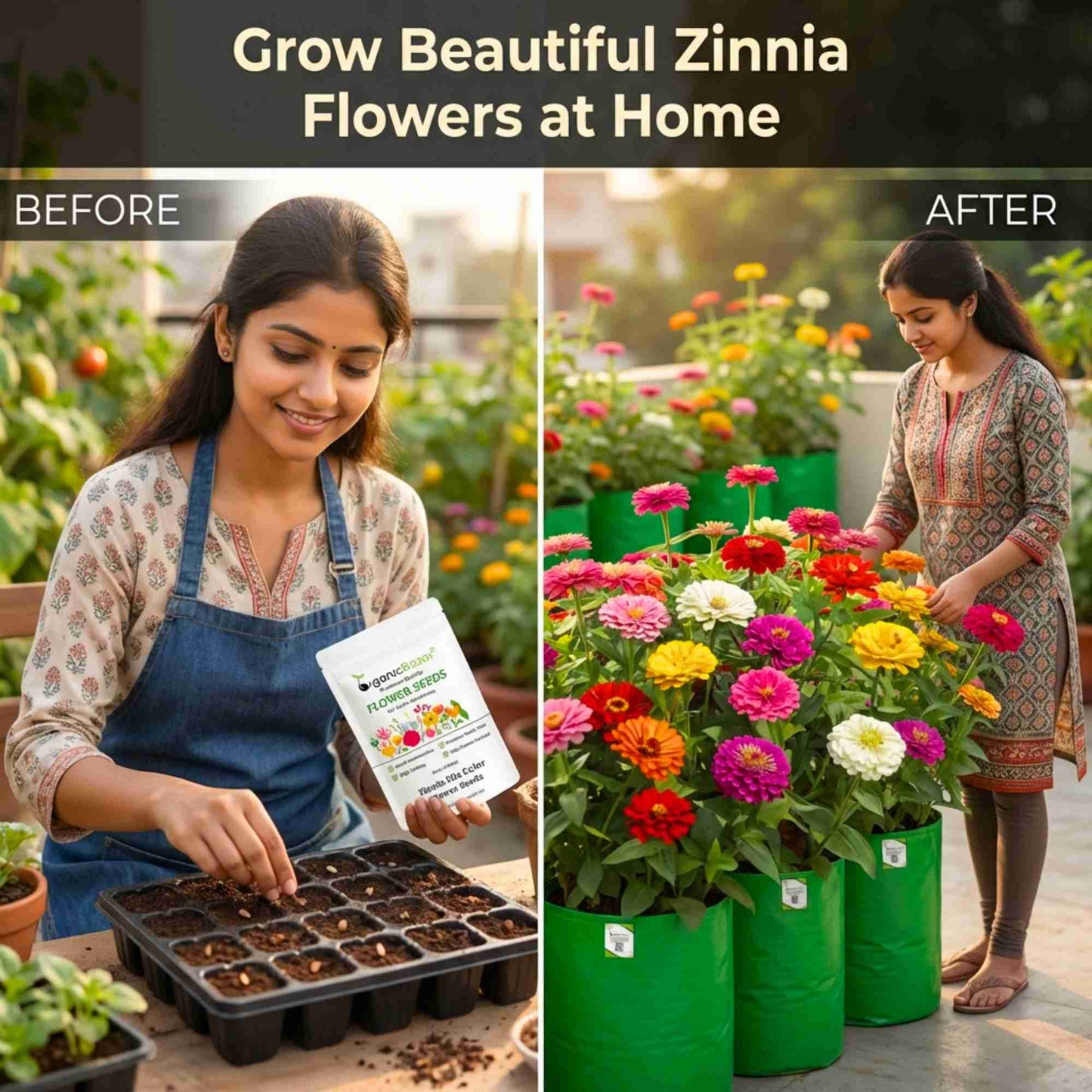 Zinnia Mix Color Flower Seeds (100 Seeds) High Germination/ Easy To grow/ Perfect for pots, balconies, or Terrace gardens