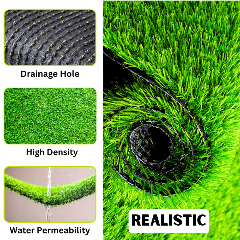 Artificial Green Grass Carpet 35 mm High Density – Realistic Lawn Turf for Garden, Balcony, Indoor & Outdoor Spaces | OrganicBazar