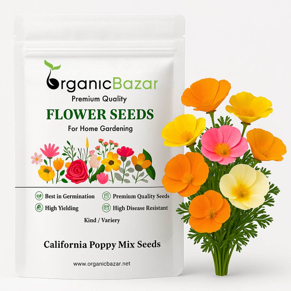 California Poppy Mix Seeds - 200 Seeds (Khus Khus/Posta/पोस्ता के फूल)