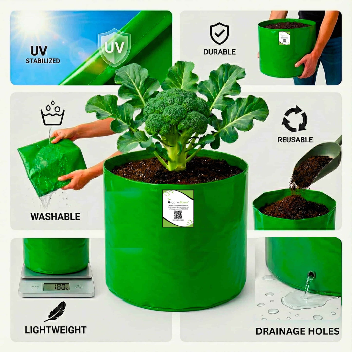 OrganicBazar 12×12 HDPE Round Grow Bag – Premium Quality, Heavy-Duty, UV-Stabilized (260 GSM) Green Plant Bags