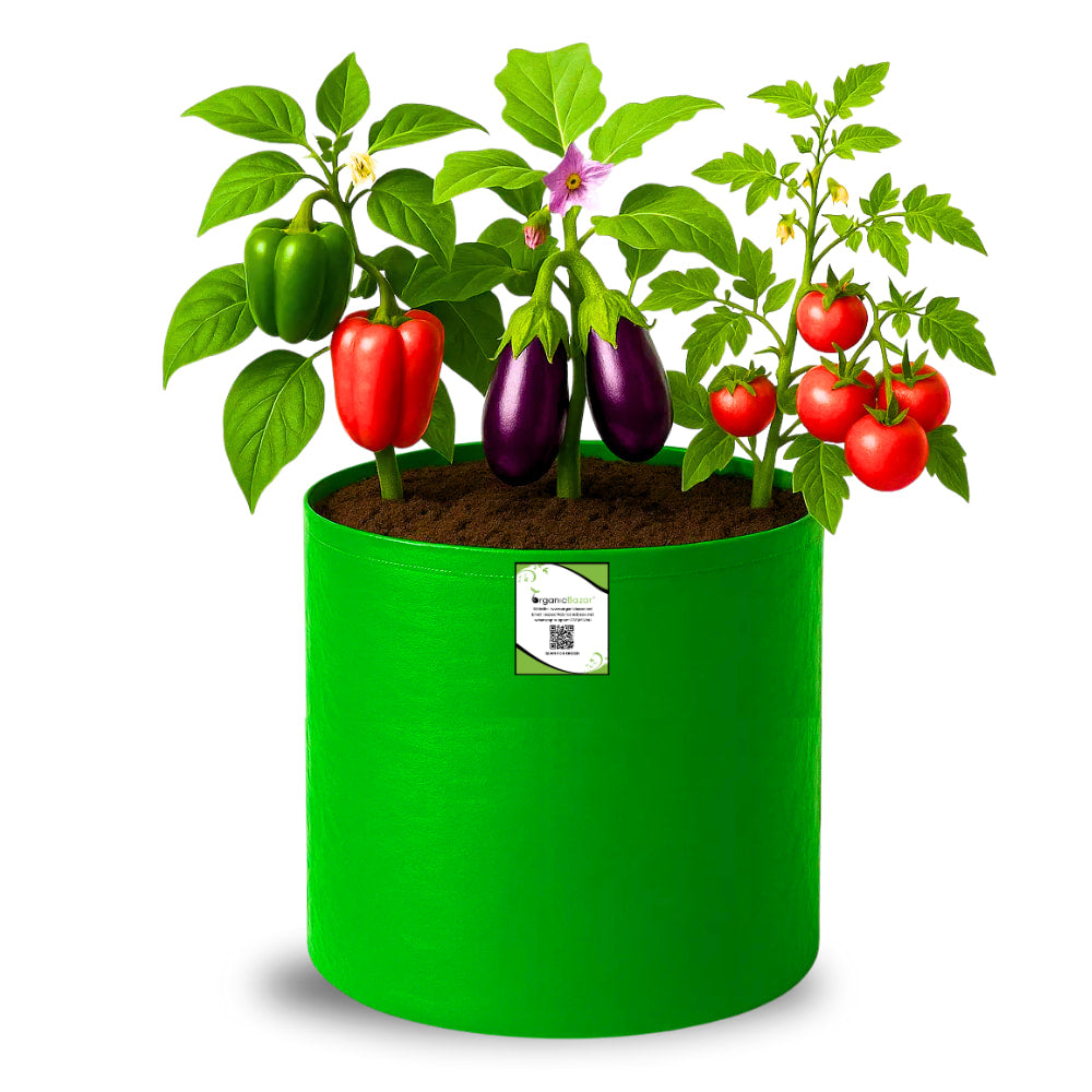 OrganicBazar 15x15 Grow Bag for Vegetable Gardening, Premium HDPE 260 GSM, Green Plant Bags for Terrace Garden