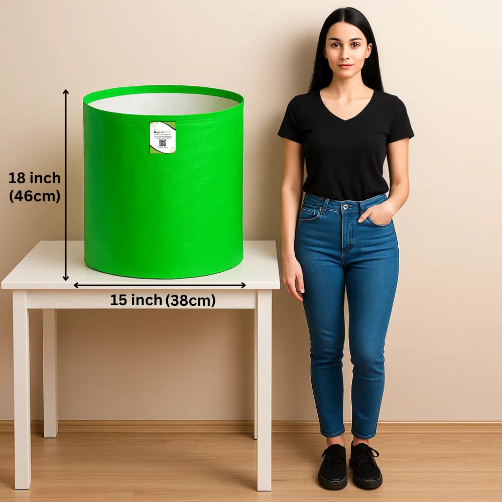 OrganicBazar 15x18 Big Grow Bag for Terrace Garden, Premium HDPE 260 GSM Green Plant Bags