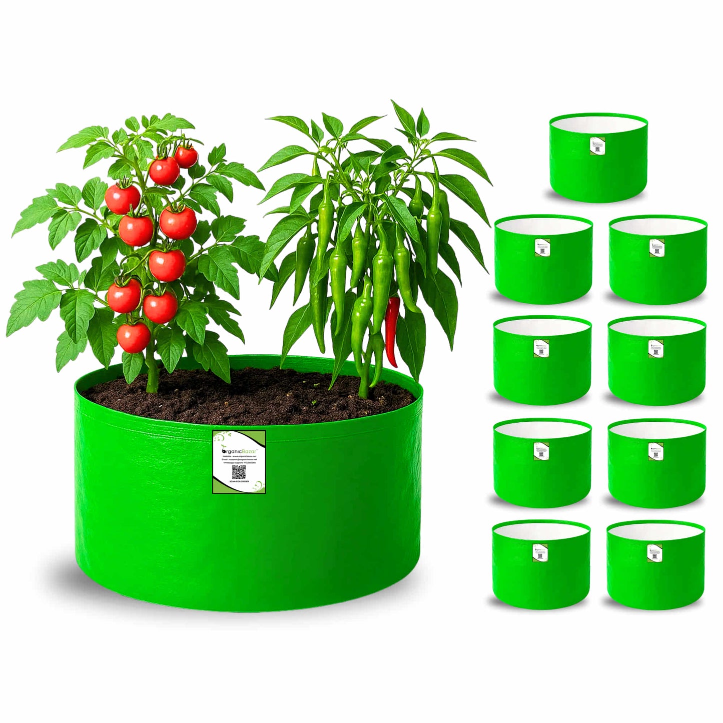 OrganicBazar 15x9 Grow Bag for Terrace Garden, Premium HDPE 260 GSM, Green Plant Bags