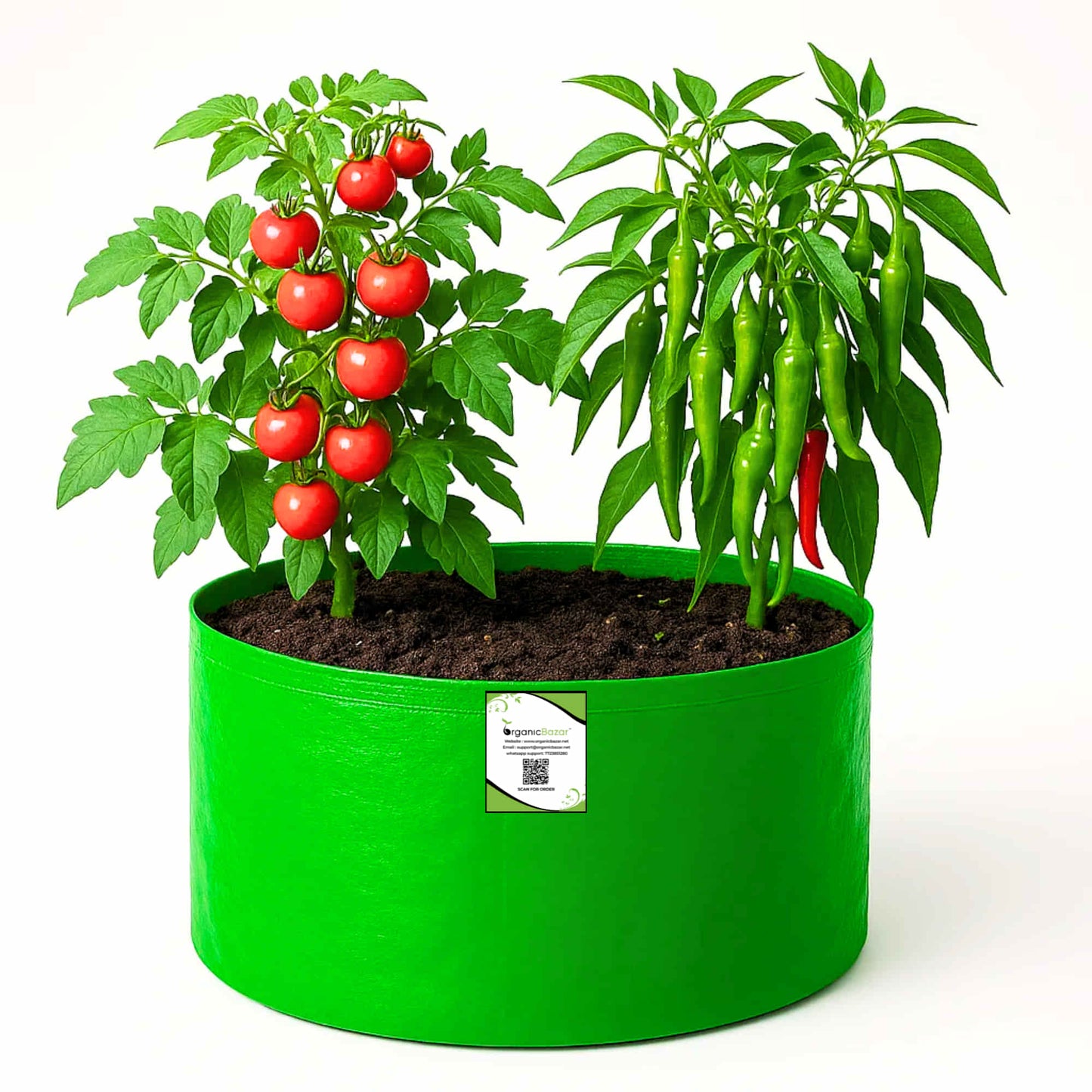 OrganicBazar 15x9 Grow Bag for Terrace Garden, Premium HDPE 260 GSM, Green Plant Bags