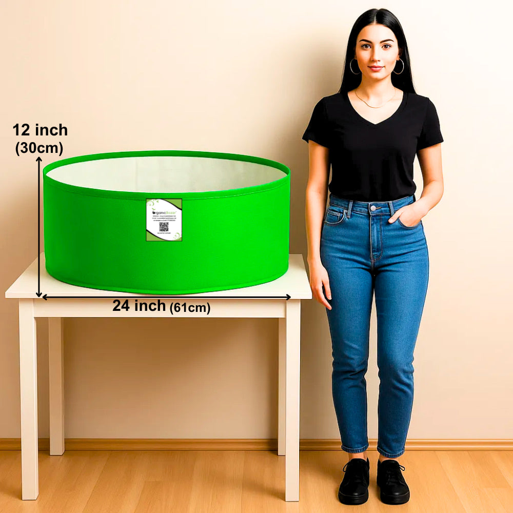 OrganicBazar 24x12 Big Size Grow Bags for Home and Terrace Garden, Premium HDPE 260 GSM Green Plant Bag