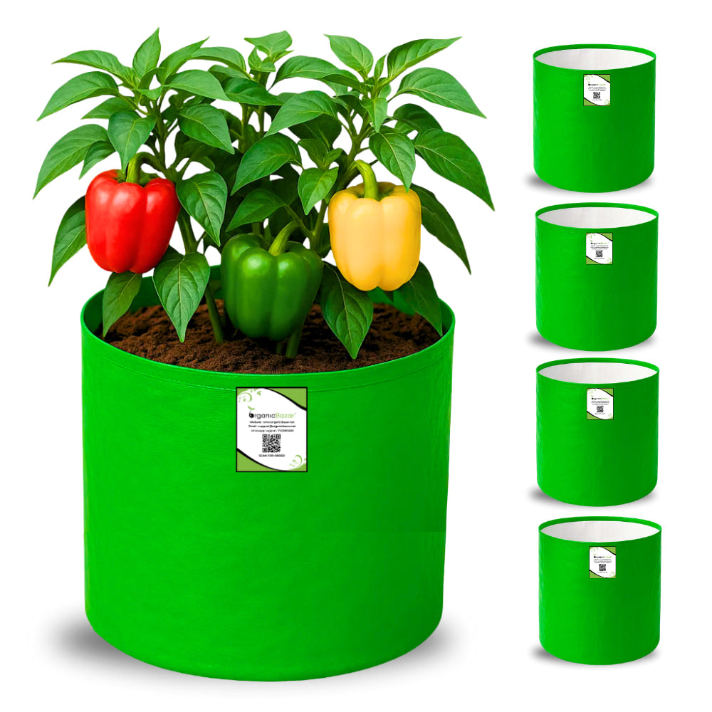 OrganicBazar 9x12 Grow Bag for Terrace Garden, Premium HDPE 260 GSM, Green Plant Bags