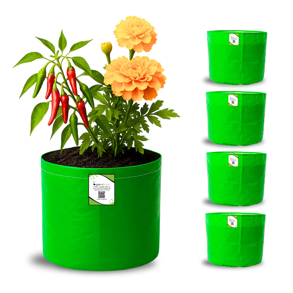 OrganicBazar 9x9 Small Grow Bag for Terrace Garden, Premium HDPE 260 GSM, Green Plant Bags