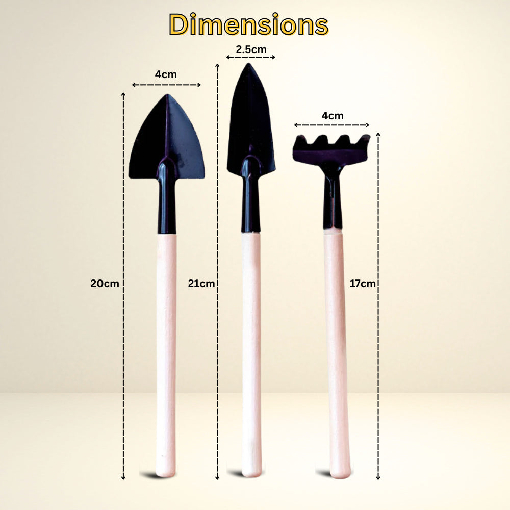 Toy Gardening Tools Kit with Wooden Handle, 3-Piece Mini Garden Tool Set for Kids & Beginners