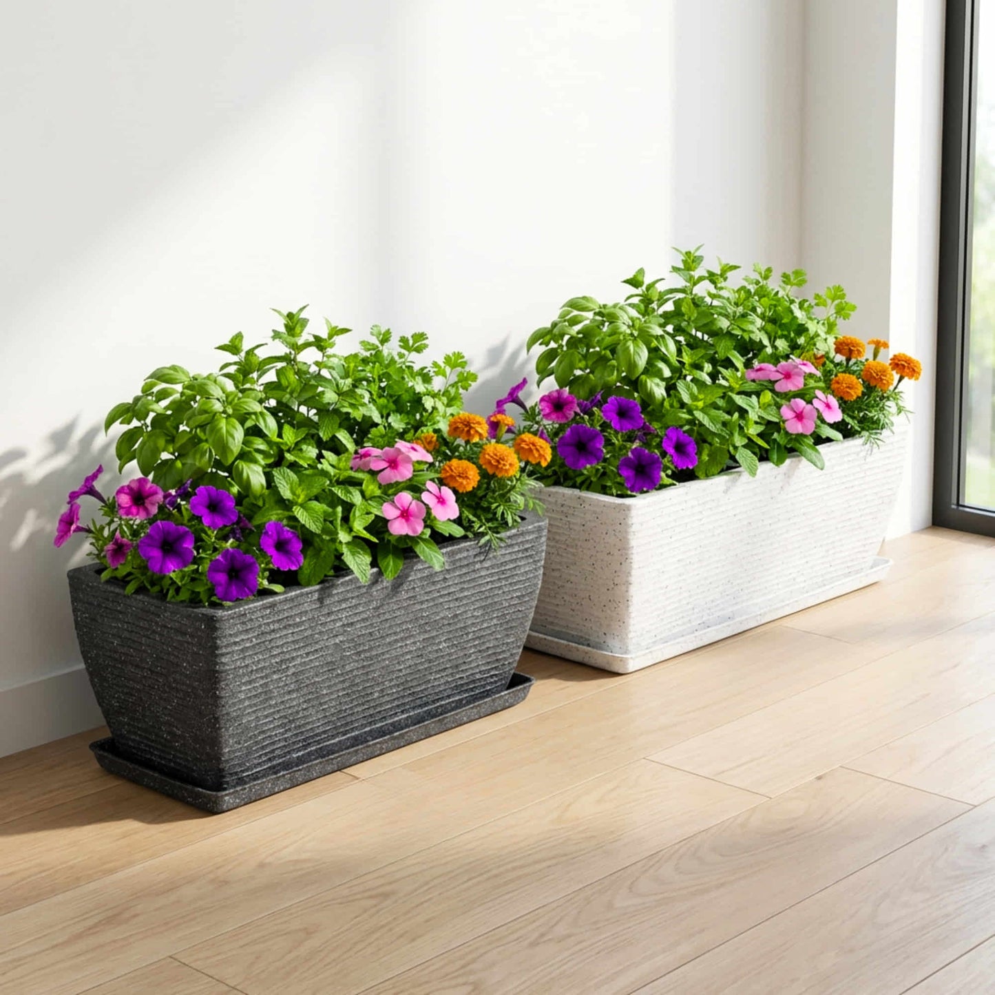 Roto Moulded Recta Planter Pot with Tray – Premium Balcony & Indoor Garden Planter