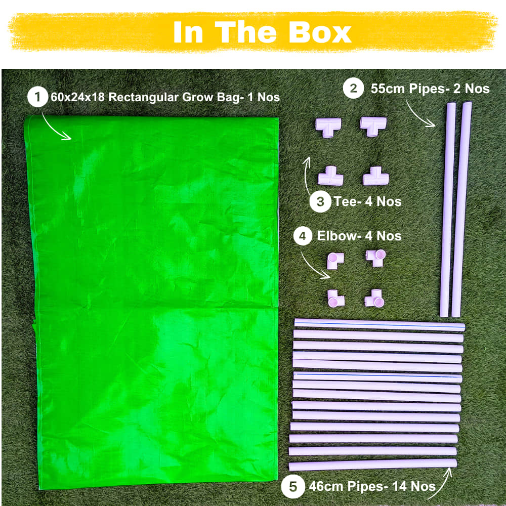 HDPE 60x24x18 Rectangle Grow Bag With Supporting Pvc Pipes Extra Thick Premium Quality Grow Bags