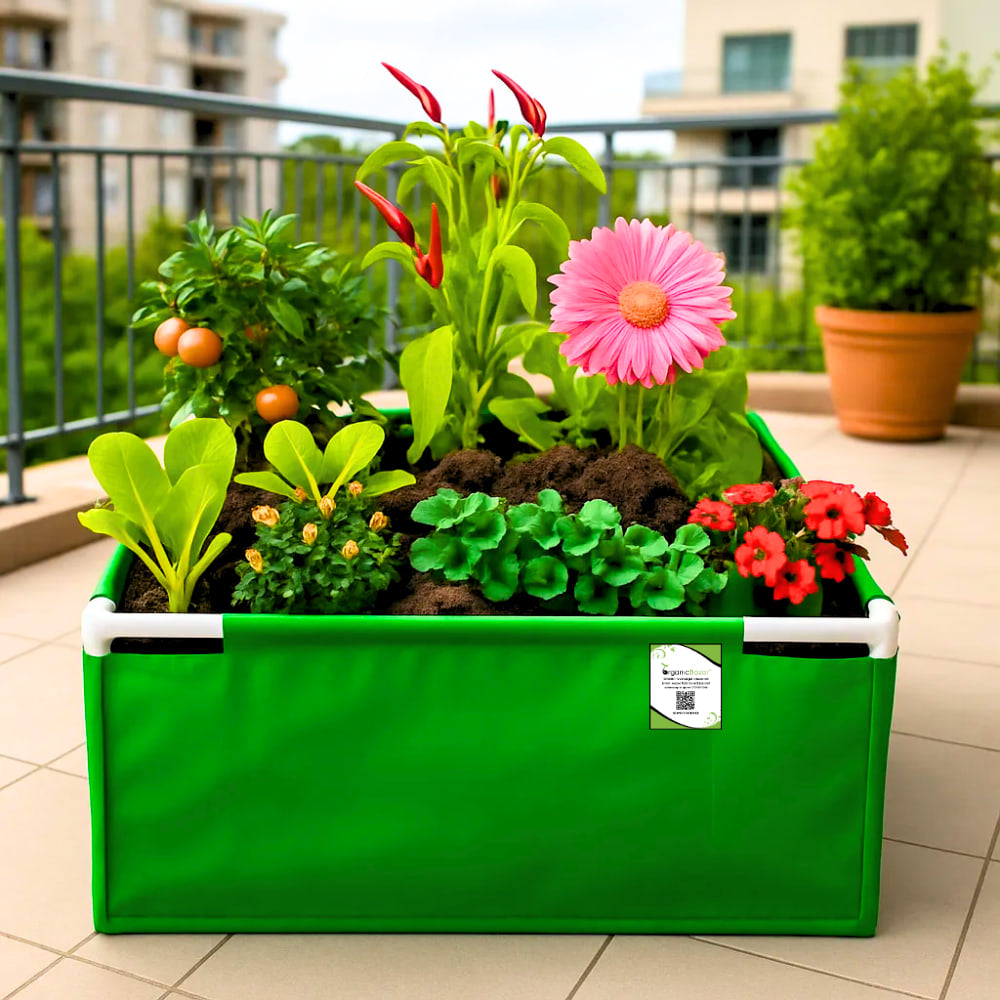 OrganicBazar 36x36x12 Rectangle Grow Bag With Supporting Pvc Pipes Extra Thick Premium HDPE Green Grow Bags