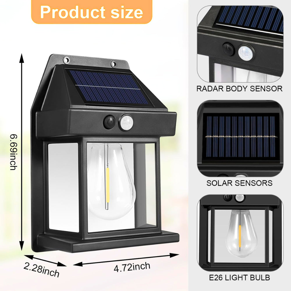 Solar Wall Lights Outdoor Motion Sensor – Auto-Chargeable Lamp for Front Porch, Patio, Garden (Pack of 1, Warm Yellow)