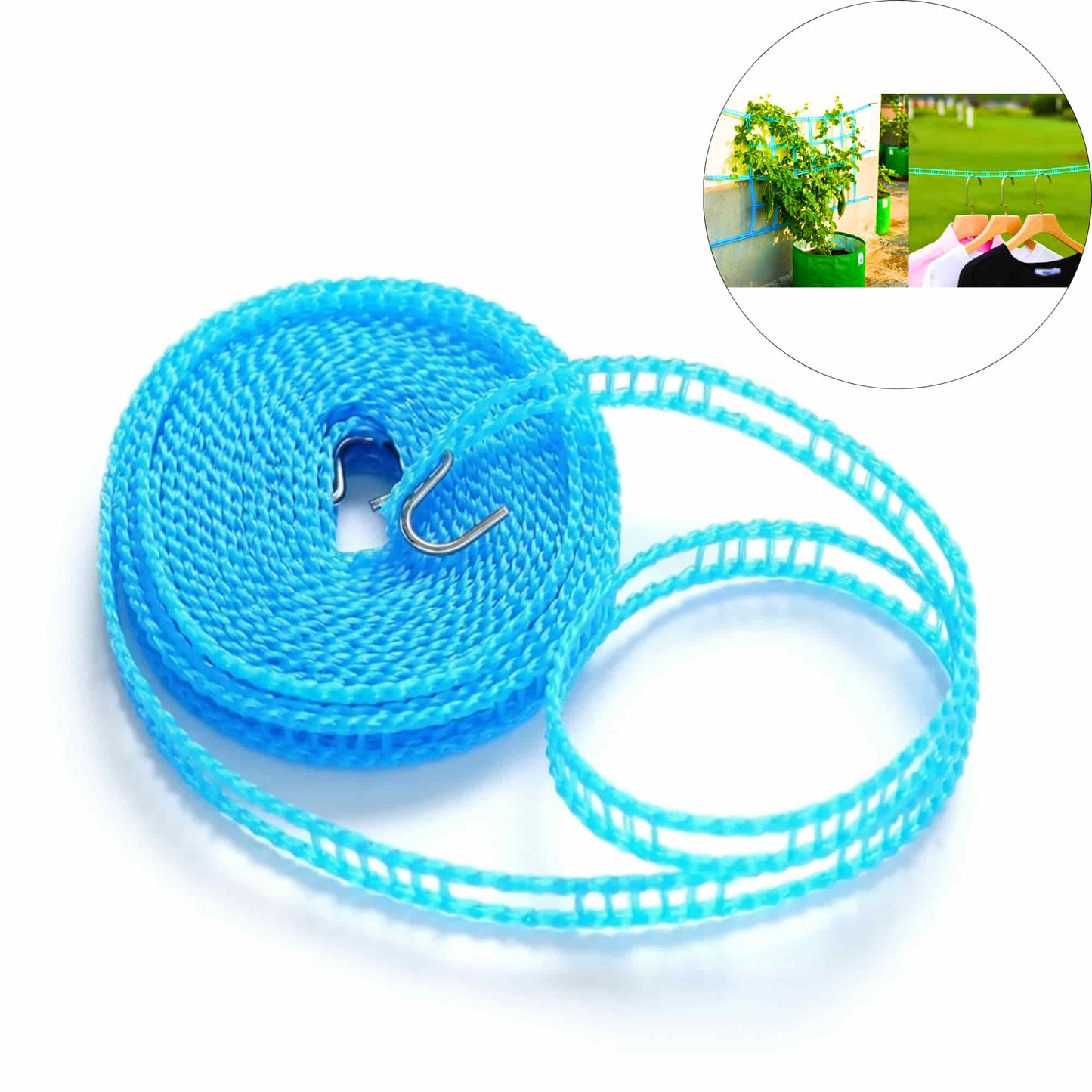 Windproof Anti-Slip Clothes Drying Rope (5 Meter) with Hooks | Nylon Washing Line for Home, Travel, Garden, & Outdoor Use