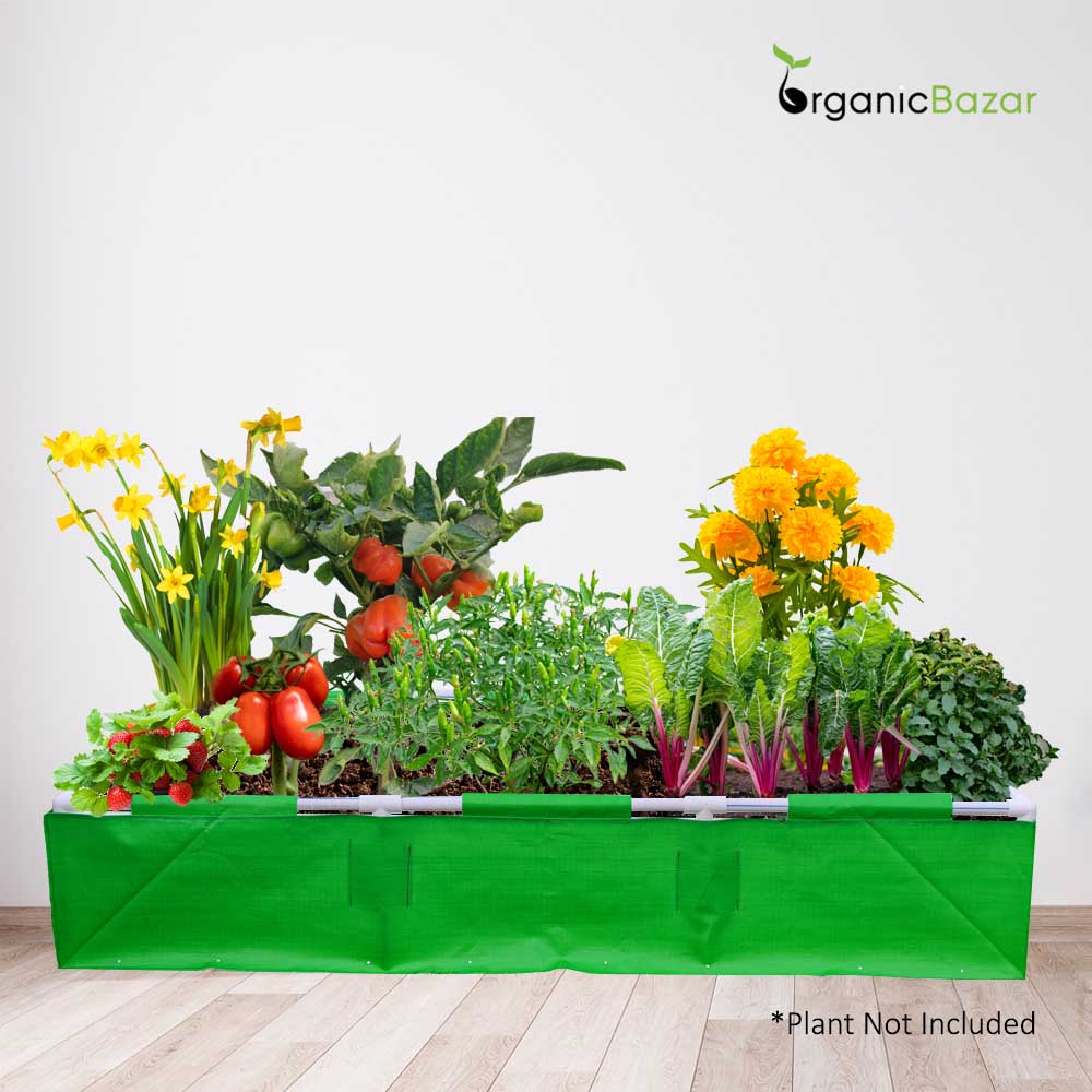 OrganicBazar 72x36x12 Rectangular Grow Bag With Supporting Pvc Pipes Frame, Premium HDPE Green Raised Bed