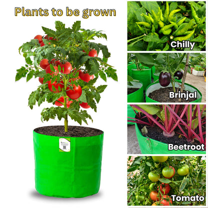 OrganicBazar 15x15 Grow Bag for Vegetable Gardening, Premium HDPE 260 GSM, Green Plant Bags for Terrace Garden